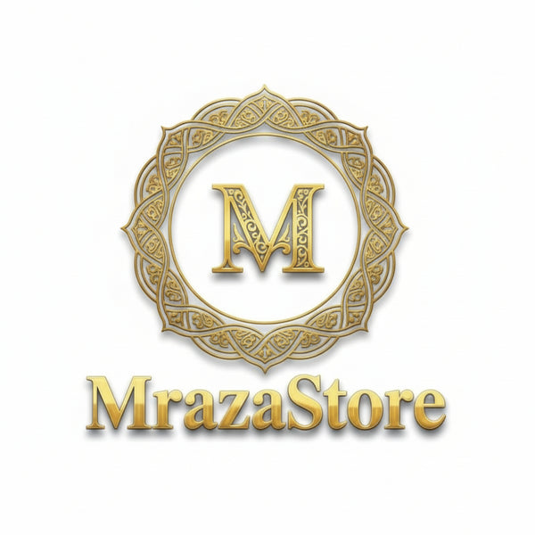 Decorative logo with 'M' and 'MrazaStore' text on a black background